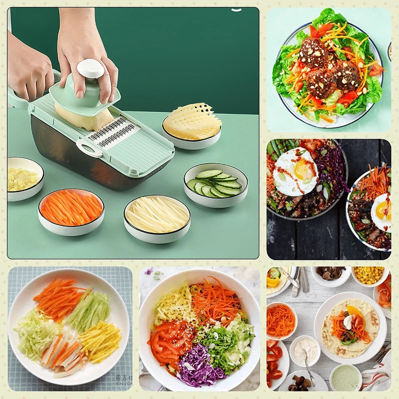 5-in-1 Vegetable Chopper with Drain Basket – Multifunctional Slicer, Grater & Dicer