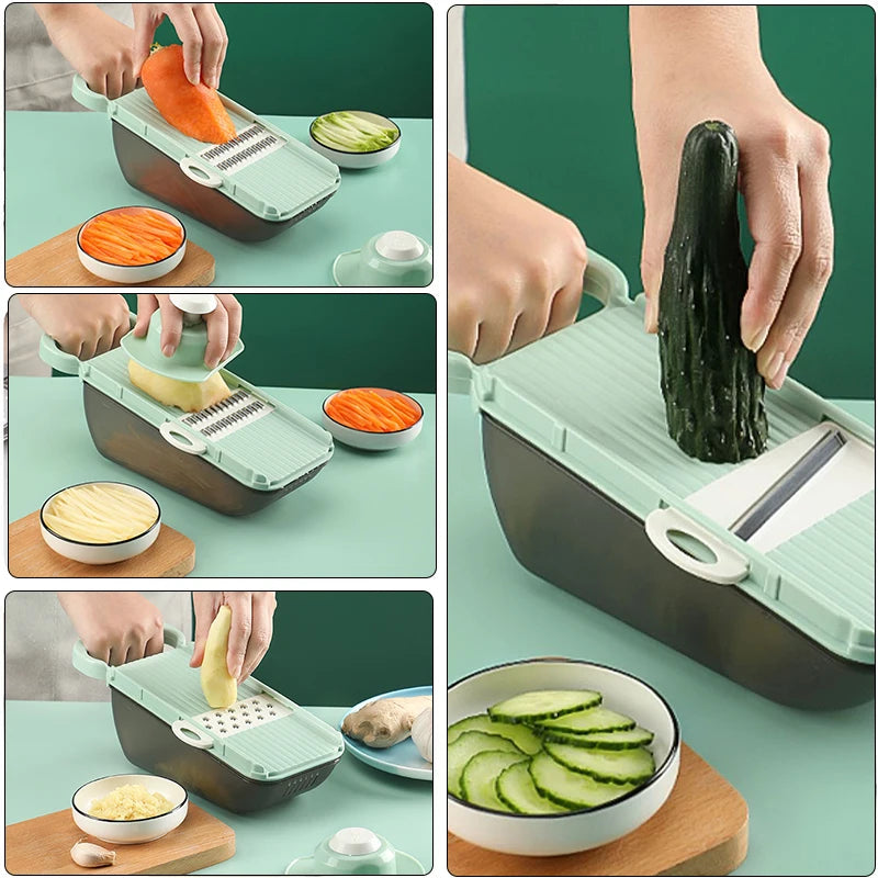 5-in-1 Vegetable Chopper with Drain Basket – Multifunctional Slicer, Grater & Dicer