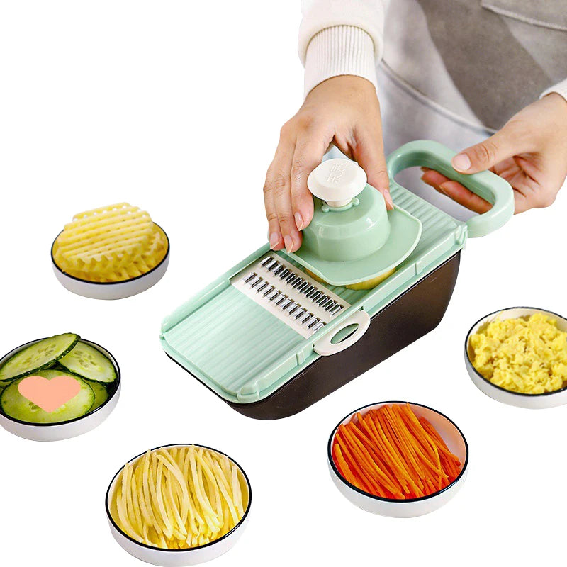 5-in-1 Vegetable Chopper with Drain Basket – Multifunctional Slicer, Grater & Dicer