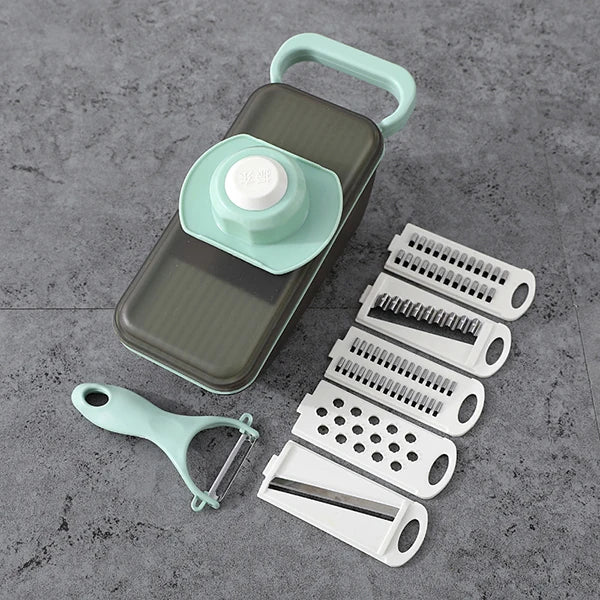 5-in-1 Vegetable Chopper with Drain Basket – Multifunctional Slicer, Grater & Dicer